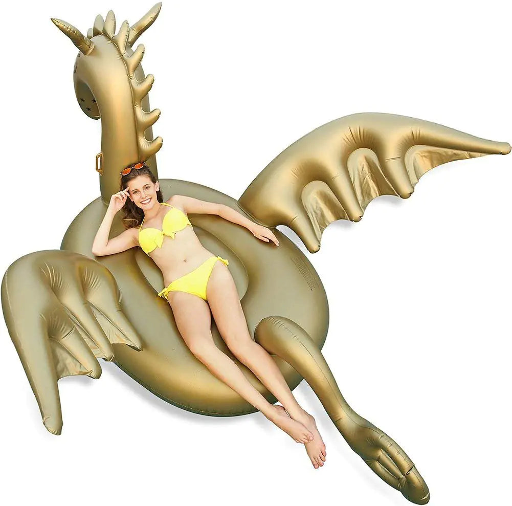 Giant 103 inch golden dragon inflatable pool float with two riders